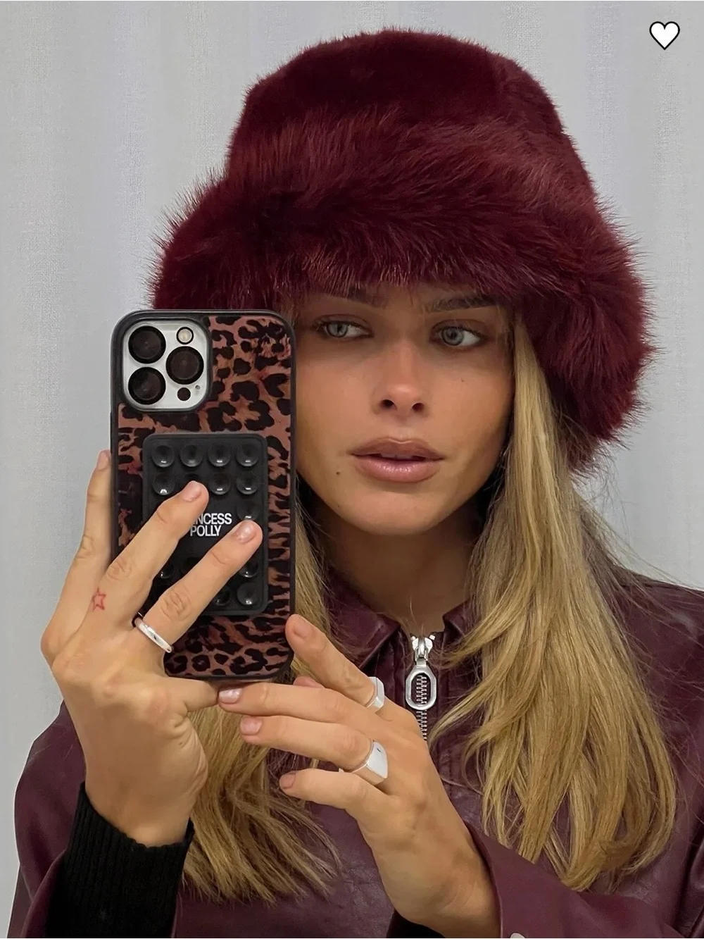 Princess Polly Burgundy Faux Fur Bucket Hat